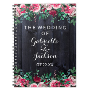 Wine Blush & Navy Wood Burgundy Wedding Planner Notebook