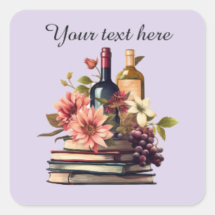 Wine books add text square sticker