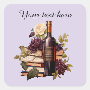 Wine books add text  square sticker