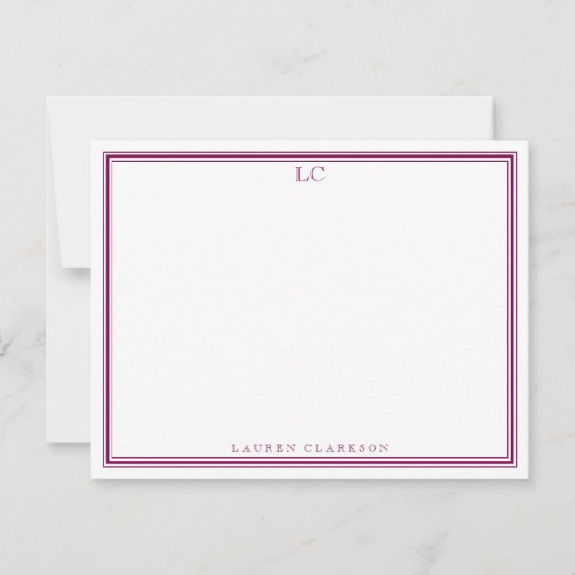 Wine Border Monogram Stationery Note Card (Front)