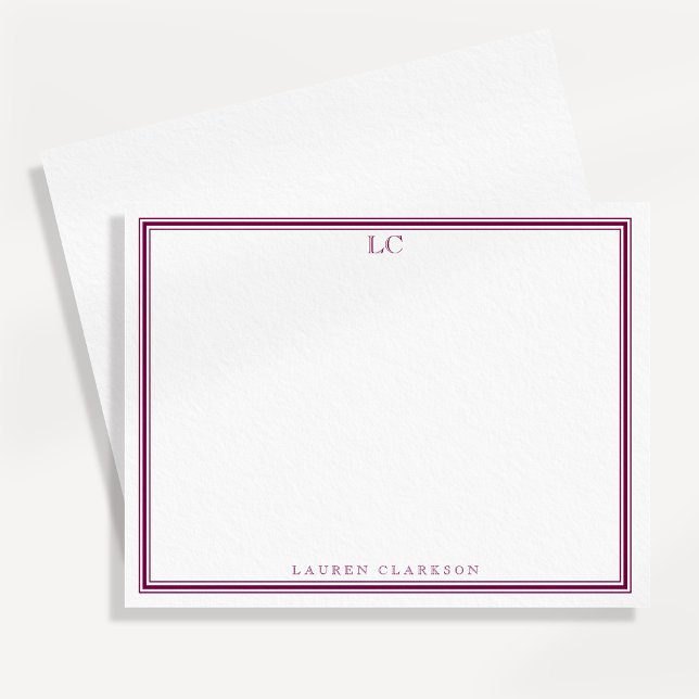 Wine Border Monogram Stationery Note Card (Creator Uploaded)