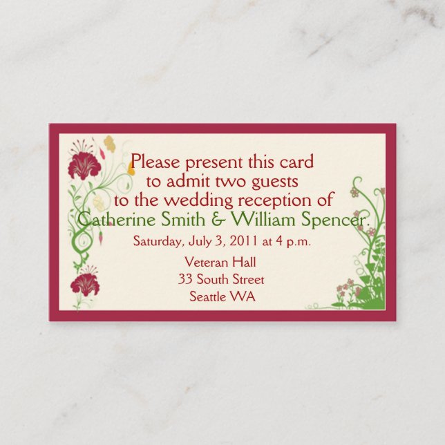 Wine Bordered Wedding Reception Cards (Front)