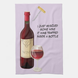 Wine bottle and cork screw background kitchen towel