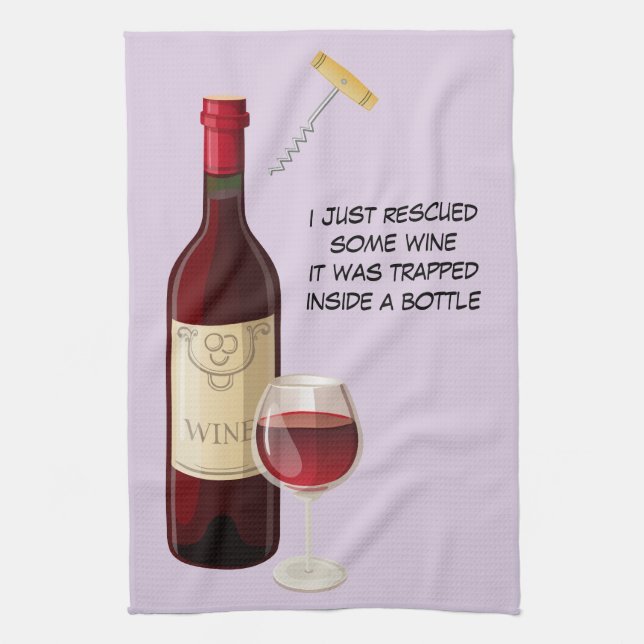 Wine bottle and cork screw background kitchen towel (Vertical)