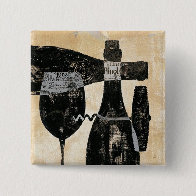 Wine Bottle and Glass 2 Inch Square Button (Front)