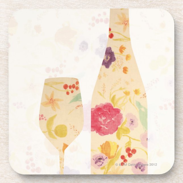 Wine Bottle and Glass Coaster (Front)