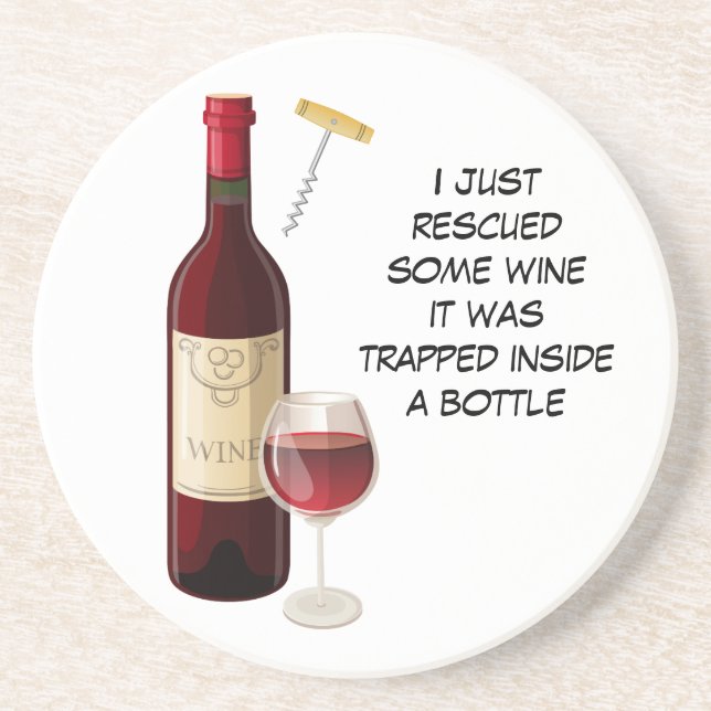 Wine bottle and glass illustration coaster (Front)