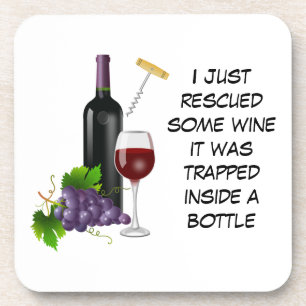 Wine bottle and glass illustration coaster