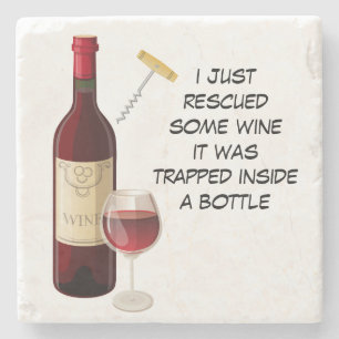 Wine bottle and glass illustration stone coaster