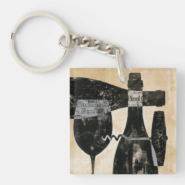 Wine Bottle and Glass Keychain (Front)