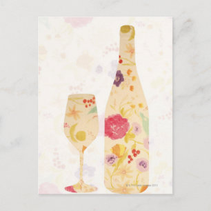 Wine Bottle and Glass Postcard