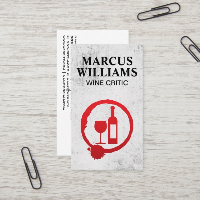 Wine Bottle and Glass Stain Logo | Grunge Backgrou Business Card (Front/Back In Situ)