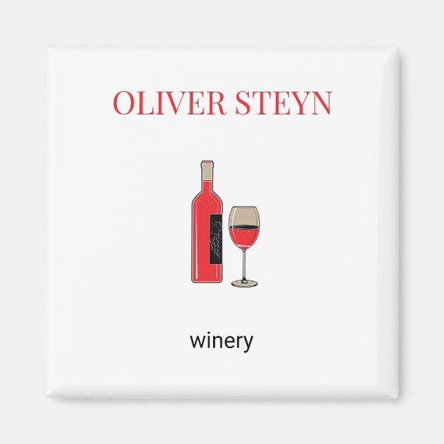 Wine bottle and glass white magnet (Front)
