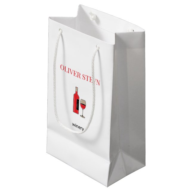 Wine bottle and glass white small gift bag (Front Angled)