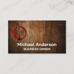 Wine Bottle and Glass   Wood Business Card
