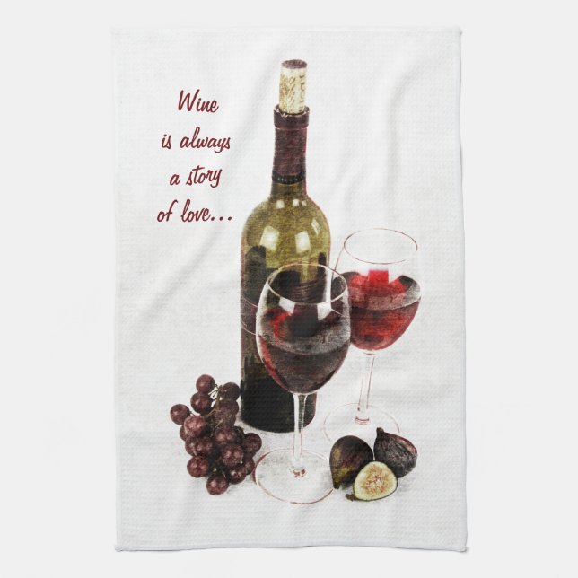 Wine bottle and glasses kitchen towel (Vertical)