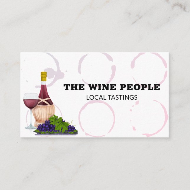 Wine Bottle and Grapes | Winery | Wine Stains Business Card (Front)