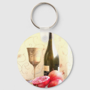 Wine Bottle And Pomegranates Keychain