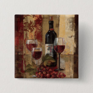 Wine Bottle and Wine Glasses 2 Inch Square Button