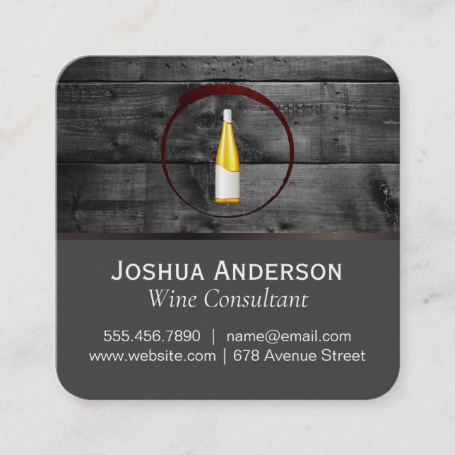 Wine Bottle and Wood Square Business Card (Front)