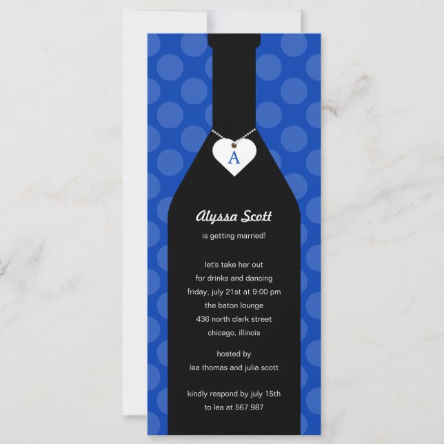 Wine Bottle Bridal Shower Invitations -Cobalt Blue (Front)