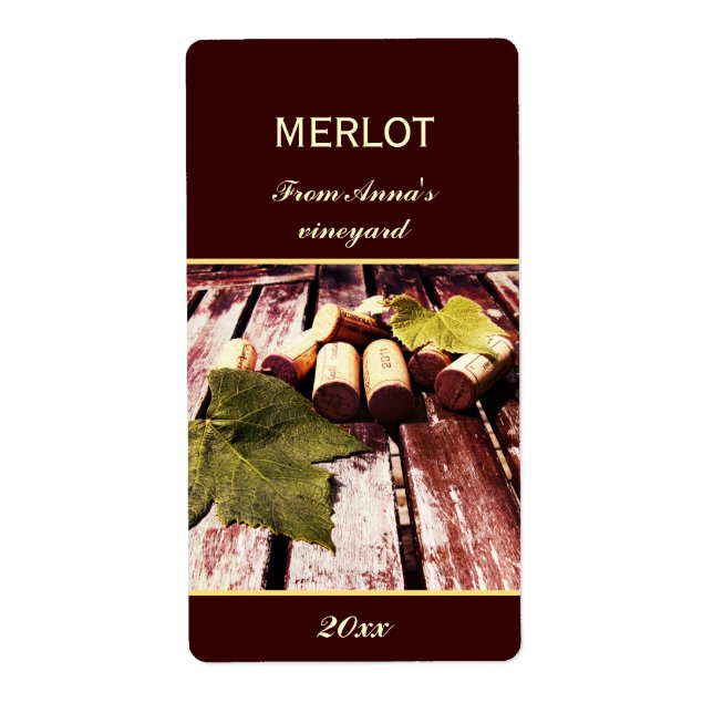 Wine bottle corks and grape leaf bottle label (Front)