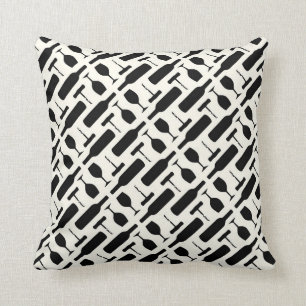 Wine Bottle Corkscrew Glass Pattern in Black Throw Pillow