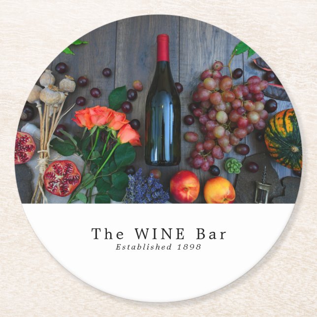 Wine Bottle Display, Wine Bar/Winery Round Paper Coaster (Front)