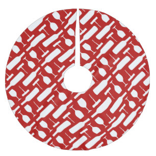 Wine Bottle Glass and Corkscrew Pattern Brushed Polyester Tree Skirt