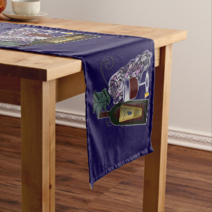 Wine Bottle, Glass and Grapes Medium Table Runner