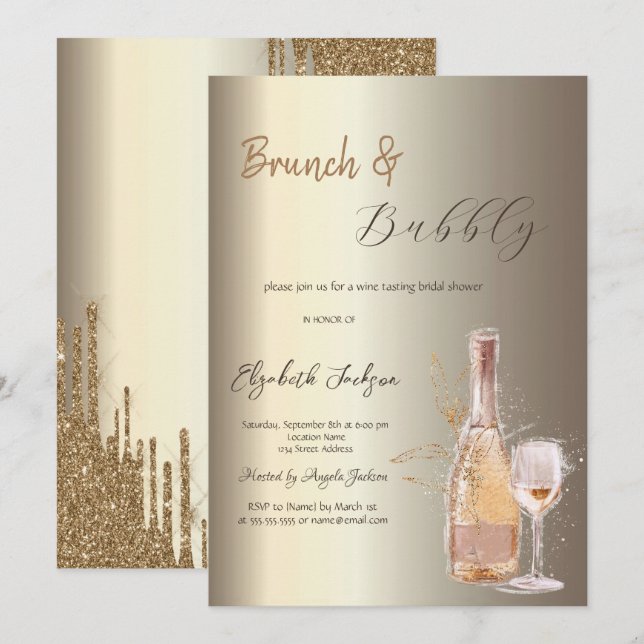 Wine Bottle Glass Champagne Bridal Shower Invitation (Front/Back)