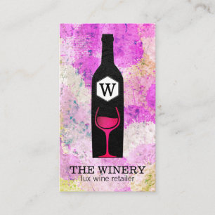 Wine Bottle & Glass   Colourful Tie Dye Business Card