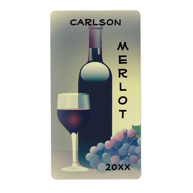 Wine Bottle Glass Grapes Label (Front)