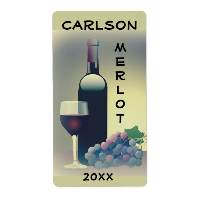 Wine Bottle Glass Grapes Label (Front)