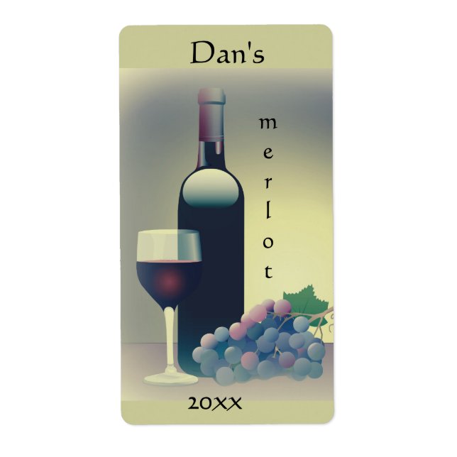 Wine Bottle Glass Grapes Label (Front)