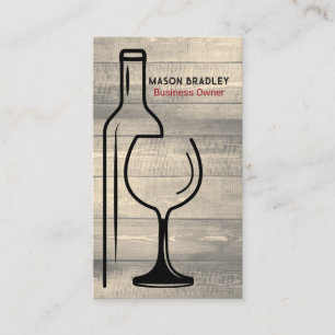 Wine Bottle Glass Graphics   Wood Background Business Card