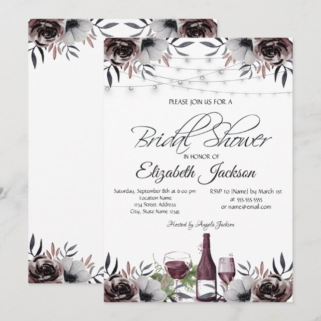 Wine Bottle Glass Lights Roses Bridal Shower  Invitation (Front/Back)