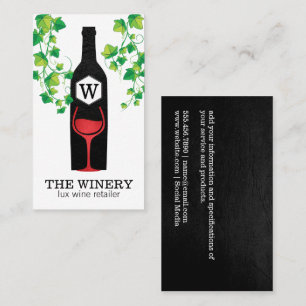 Wine Bottle & Glass   Lux   Grape Vines Business Card