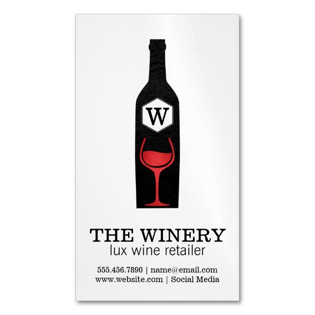 Wine Bottle & Glass | Lux | Texture Magnetic Business Card (Front Vertical)
