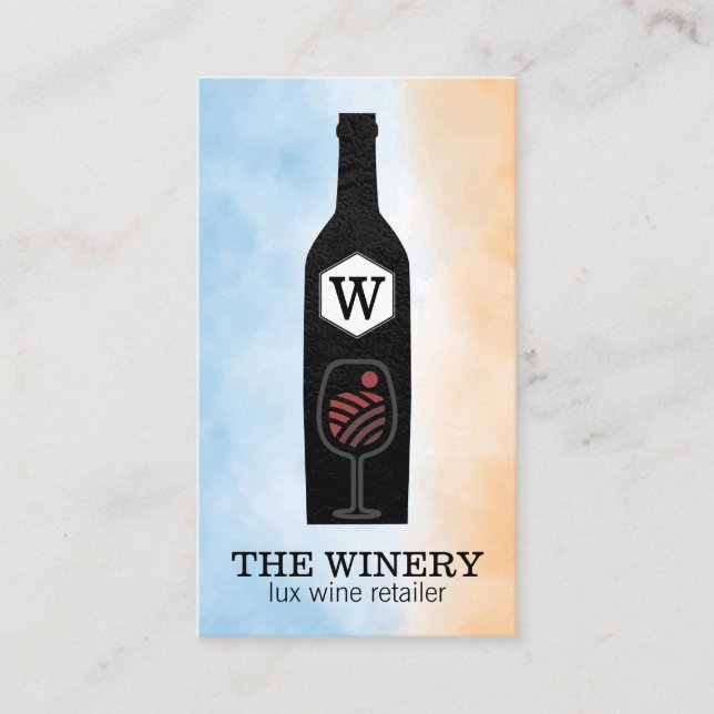 Wine Bottle & Glass | Monogram Business Card (Front)