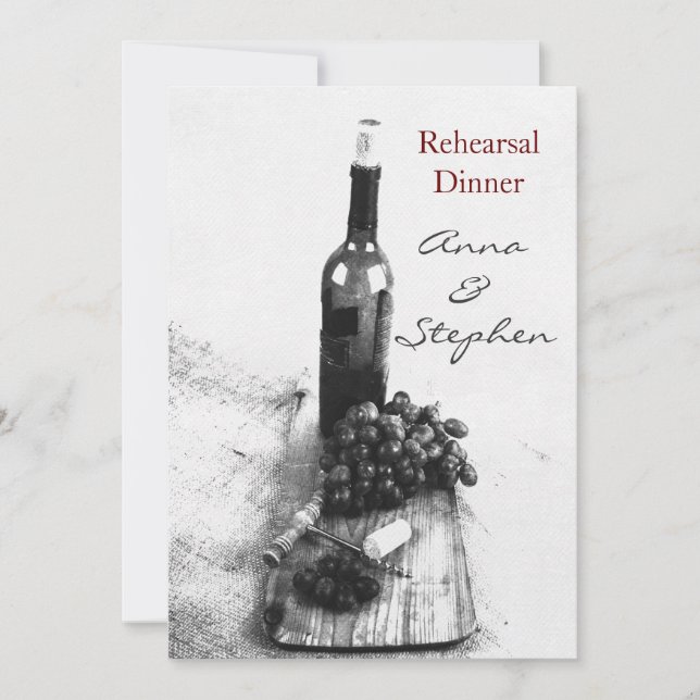 Wine bottle, grapes, corkscrew invitation (Front)