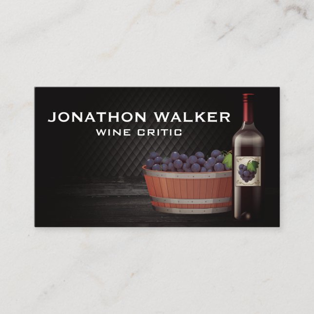 Wine Bottle | Grapes in Barrel Business Card (Front)
