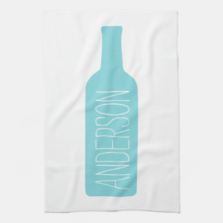 Wine Bottle Illustration - Modern White Name Kitchen Towel