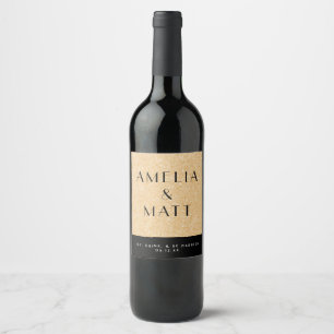 Wine bottle label with faux gold glitter, art deco