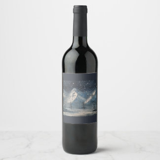 wine bottle label with winter mountain landscape