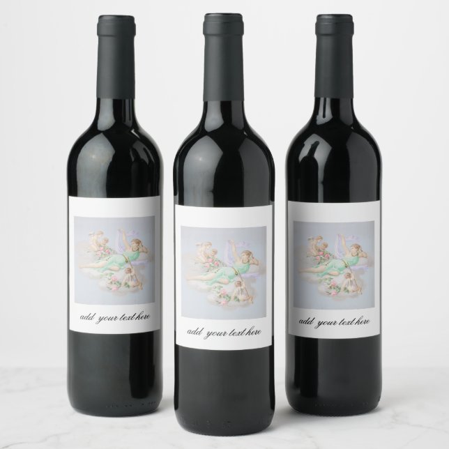 WINE BOTTLE LABEL : WOMAN WITH CHERUBS (Bottles)