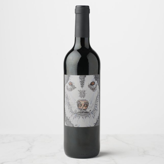 Wine bottle labels, husky dog, Sled dogs, Arts Wine Label (Front)