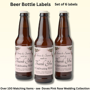Wine Bottle Labels, Pink Roses & Doves Beer Bottle Label