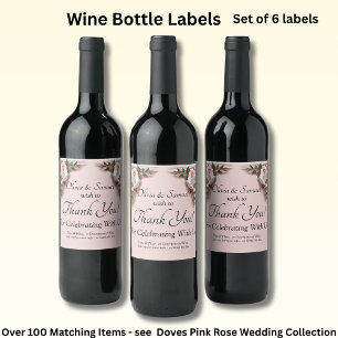 Wine Bottle Labels, Pink Roses & Doves Label
