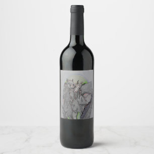 Wine bottle labels, Wild horses, Young horses, Art Label